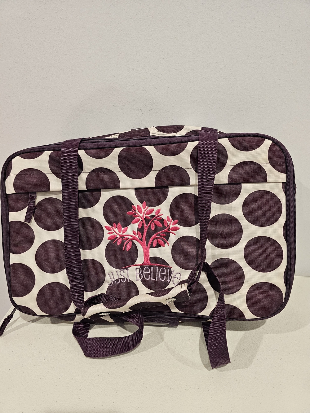 Polka Dot Weekend Tote - Cream & Dark Purple